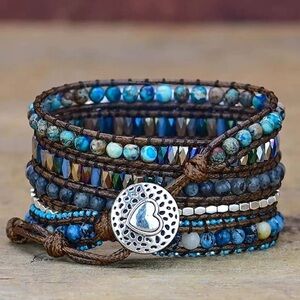 Boho Multilayer Beaded Apple Watch Band with Heart Charm